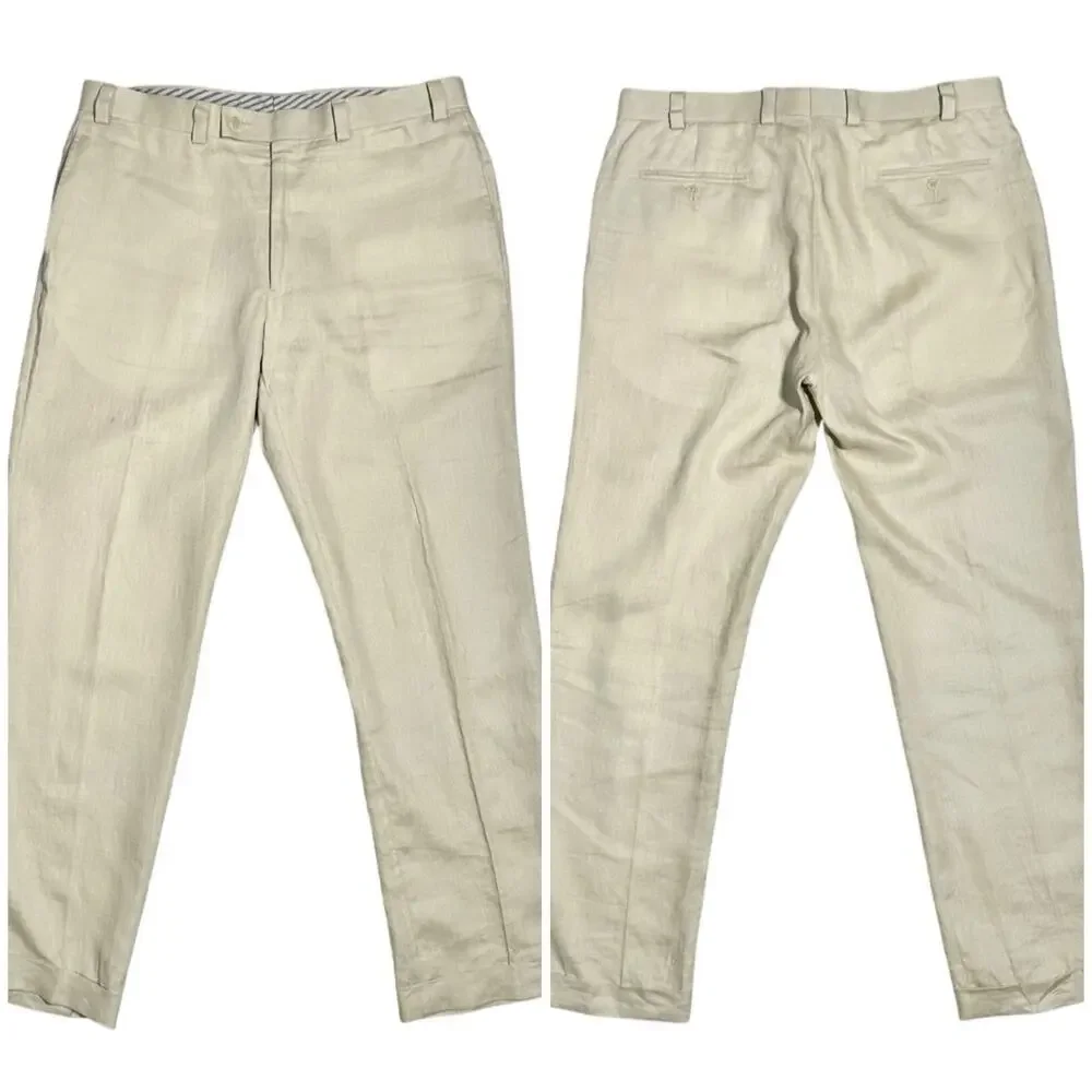 Calvin Klein | Men | 100% Linen Stone Lightweight Cuffed Dress Pants | Size 36 R
